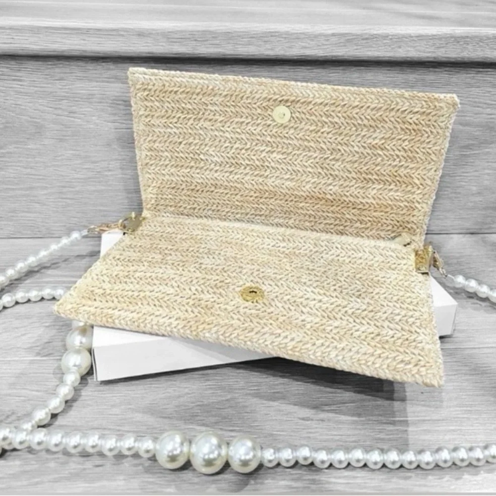 GWP - Woven Clutch/Crossbody with Pearl Strap - Picture 2 of 2